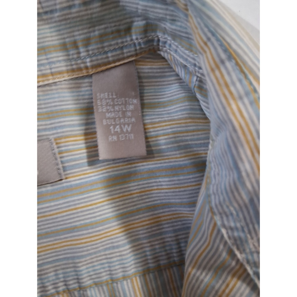 Kate Hill Women Blue Orange Striped Button Down Roll Tab Sleeve Shirt 14W - Picture 3 of 9